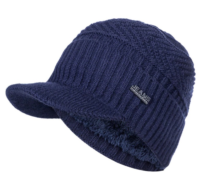 Модель №457.1 Шерстяная кепка Jeans синего цвета. Бейсболка утепленная вязанная с мехом. кепки бейсболки хулиганки шляпы