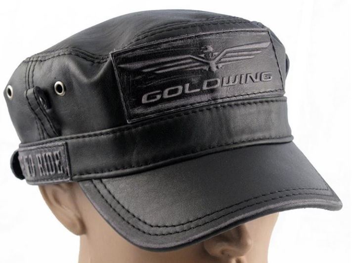 Модель №260 Кожаная кепка-немка Goldwing черного цвета. кепки бейсболки хулиганки шляпы